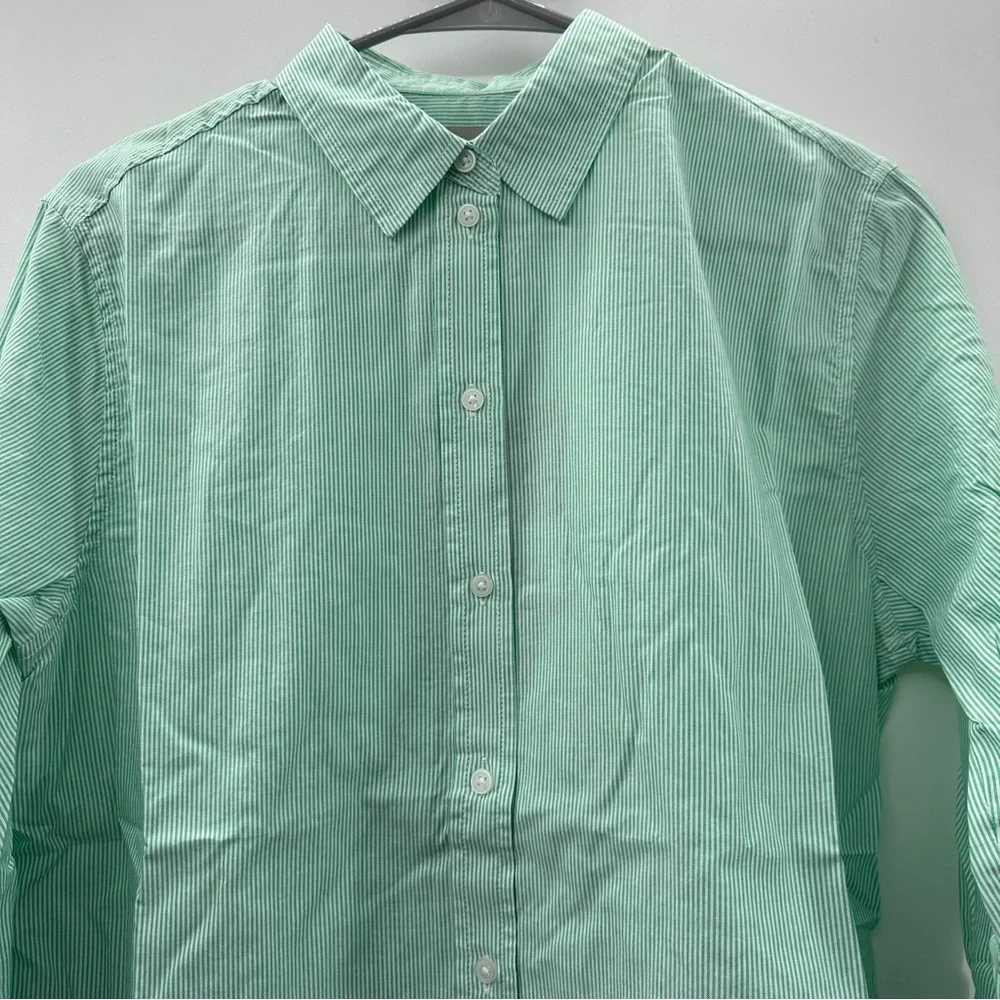 Everlane The Silky Cotton Relaxed Long Sleeve Button Down Shirt in Mint Green - Picture 2 of 5